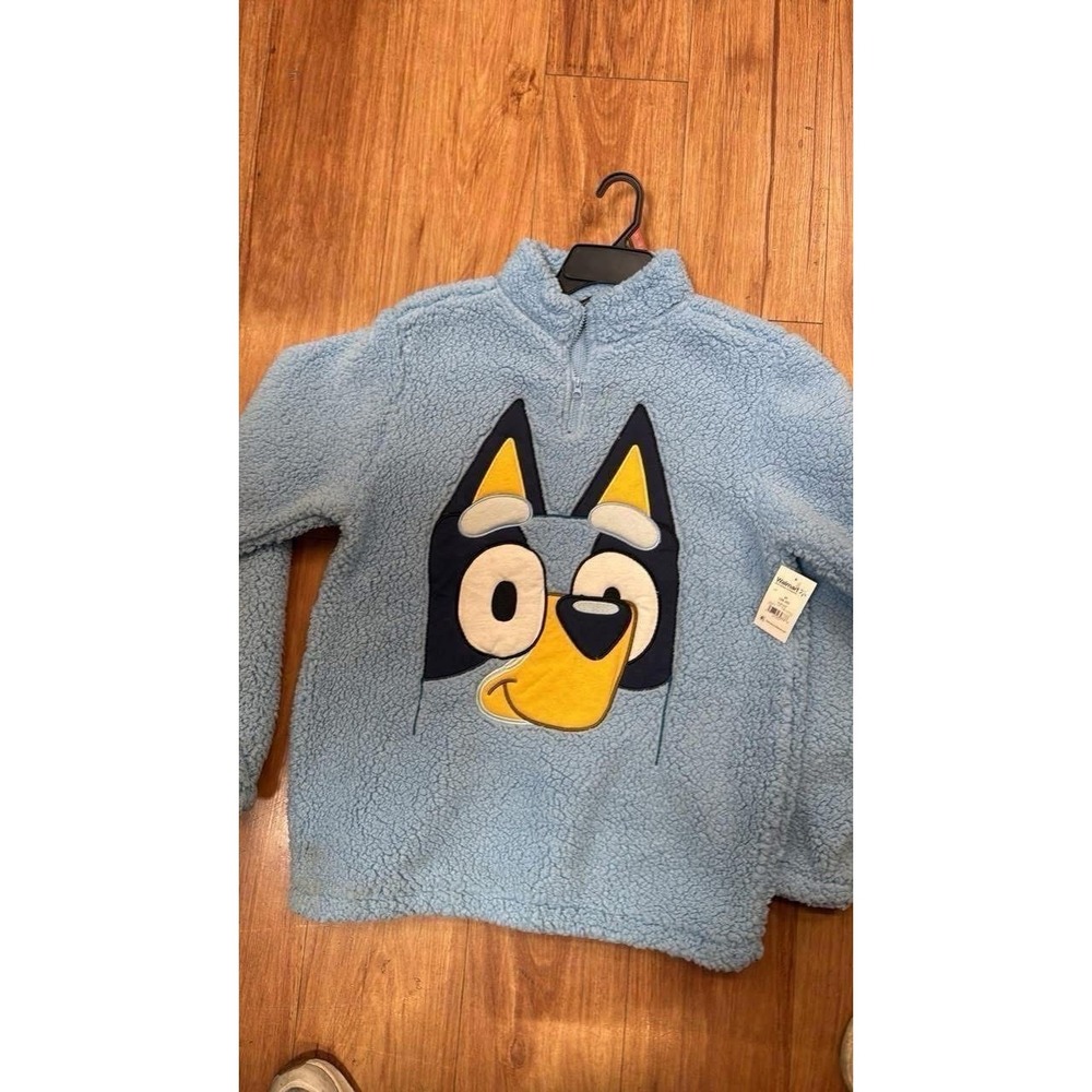 Bluey Sweatshirt Mens Large Blue Plush Fuzzy Sherpa Fleece Zip Pullover